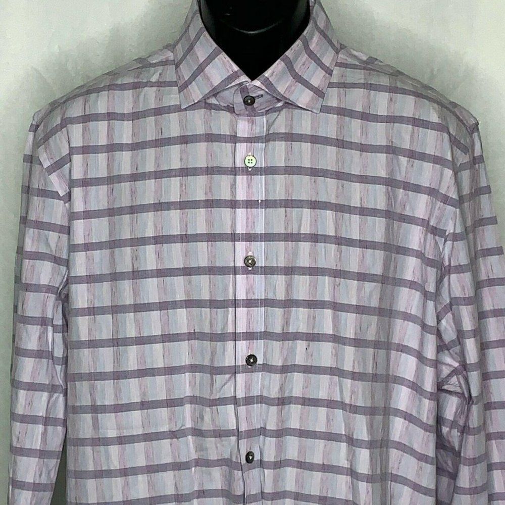 Robert Graham Button Up Shirt 43 17 Heathered Purple Checkered Long Sleeves